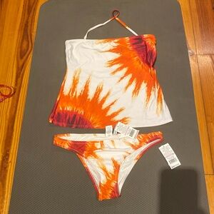 Trina Turk Orange & White Tie-Dye Tankini Set